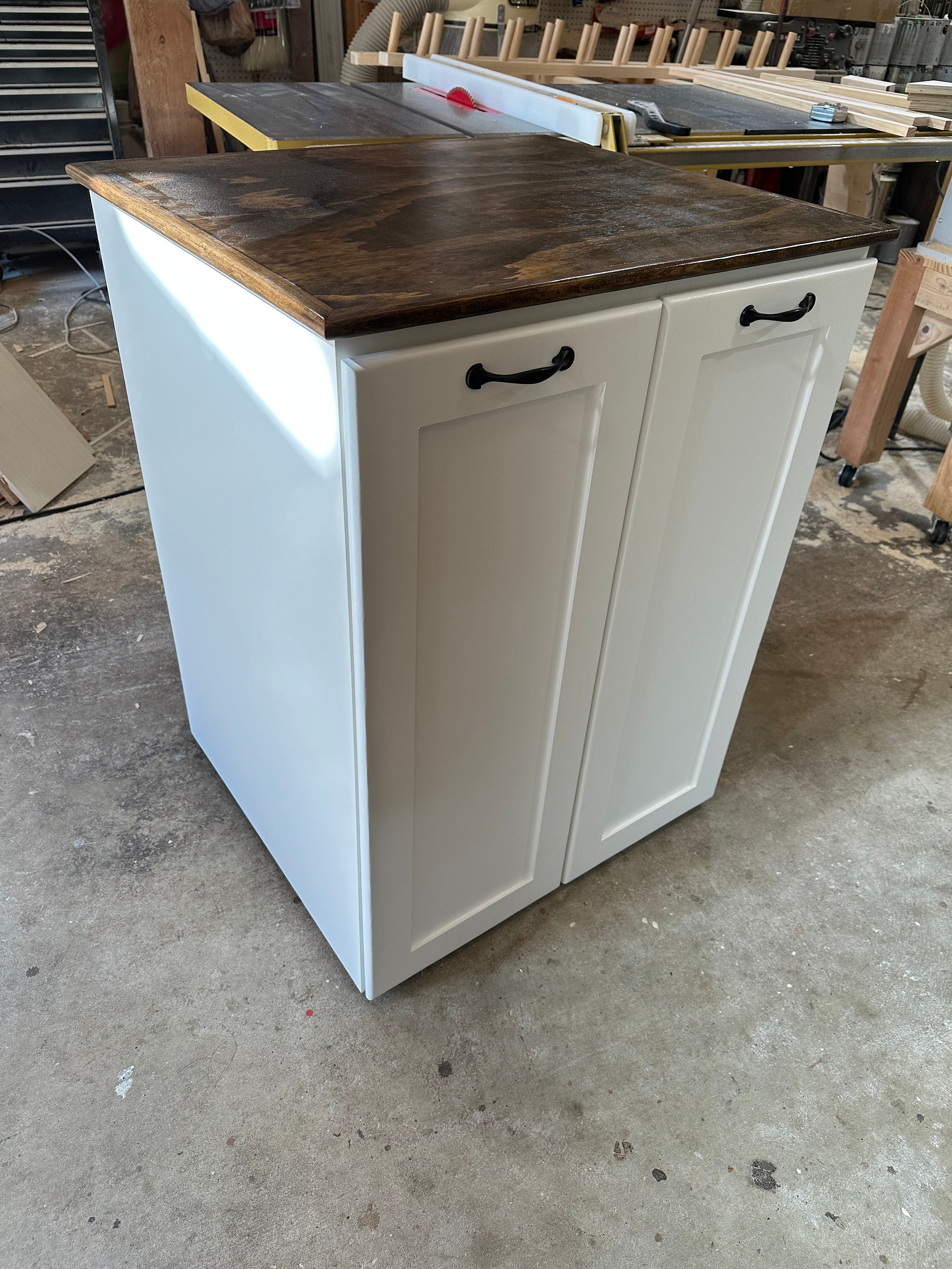 Leeten Kitchen Trash Bin Cabinet, Wooden Trash Cans Double Tilt