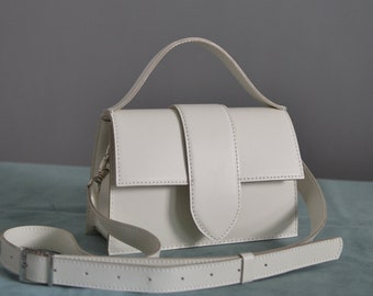 Cream Small Leather Handbag, Minimalist Clutch Bag for Women, Luxury Satchel Purse, Trendy Shoulder Bag, Mini Solid Color Phone Bag