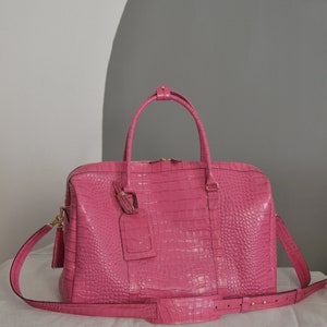 Rosa Reisetasche aus echtem Leder, Reisetasche aus Leder für Frauen, große Weekender-Tasche aus Leder, Reisetasche aus Leder