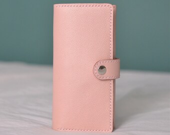 Personalized Pink Leather Wallet: Full Grain, Zippered Purse