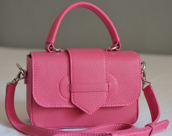 Mini Leather Handbag for Women, Pink Leather Clutch Purse, Small Crossbody Bag, Genuine Leather Shoulder Bag, Leather Wallet & Phone Bag