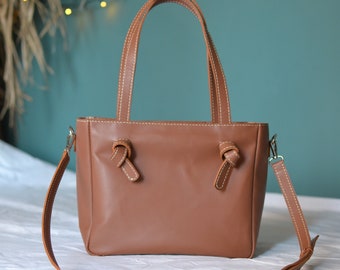 Brown Leather Tote Bag, Large Leather Shoulder Purse, Minimalist Leather Handbag, Leather Hippie Bag, Leather Hobo Bag, Everyday Bag