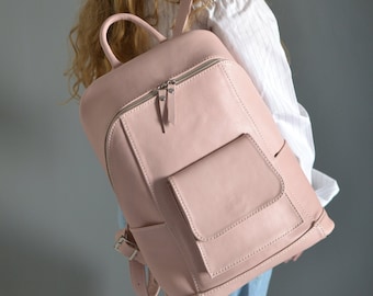 Pink Leather Backpack for Women Leather Hiking Bag for Girls Leather Travel Purse Leather Work Rucksack Large School Bag Camping Bag Etsy UK