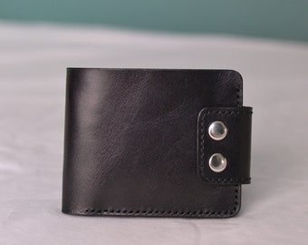 Classic Bifold Leather Wallet, Leather Card Holder for Men, Black Leather Credit Card Case, Minimalist Wallet, Monogram Card Holder
