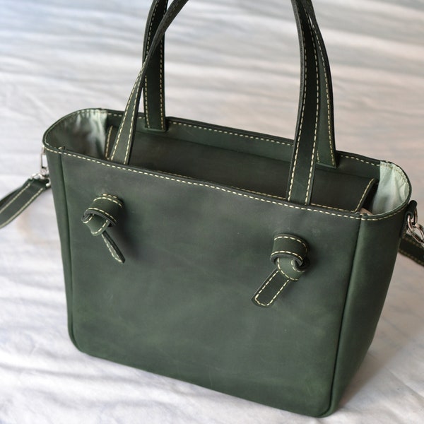 Green Leather Tote Purse, Large Leather Shoulder Bag for Women, Oversized Laptop Purse, Leather Everyday Bag, Leather Work Bag, Hobo Bag