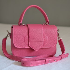 Mini bolsa de couro para mulheres, bolsa clutch de couro rosa, bolsa crossbody pequena, bolsa de ombro de couro genuíno, carteira de couro e bolsa de telefone