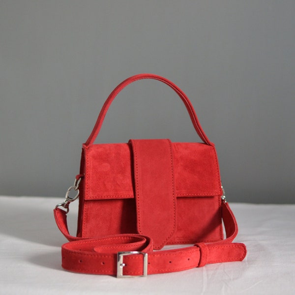 Red Suede Leather Clutch Bag, Monogrammed Versatile Handbag, Box Satchel Purse for Women, Envelope Purse, Leather Shopper Bag, Phone Bag