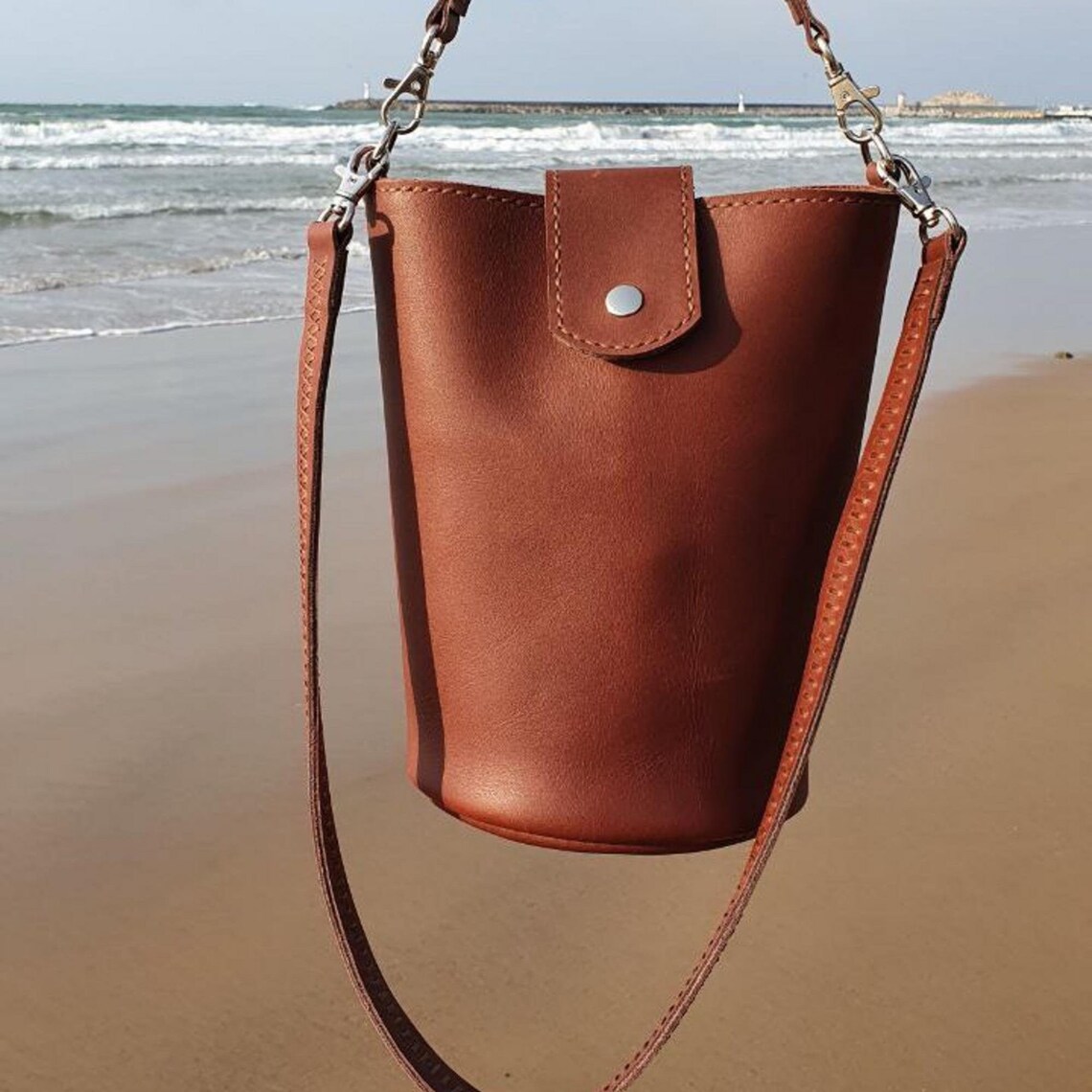 Leather Bucket Bag Genuine Leather Handbags Leather Shoulder Etsy