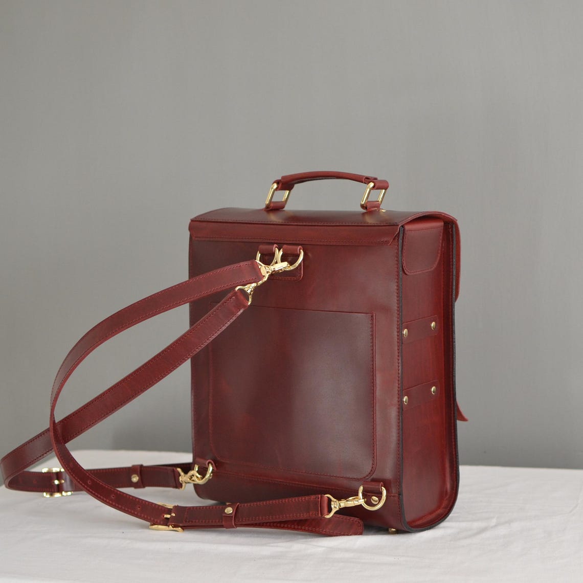 Burgundy Leather Backpack: Large Handmade Travel Rucksack - Etsy