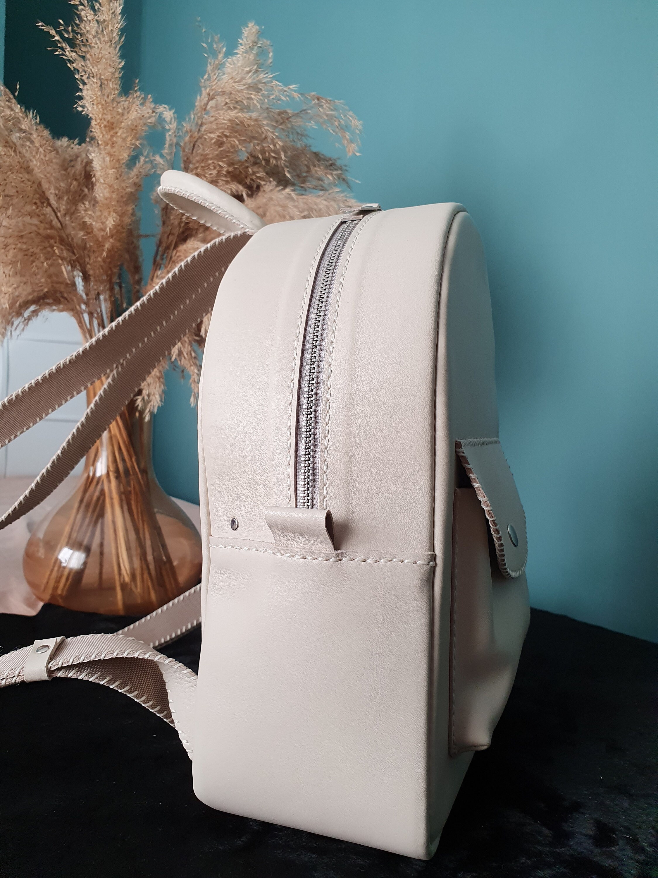 Cream Leather Backpack Rucksack Purse Laptop Backpack Women Etsy