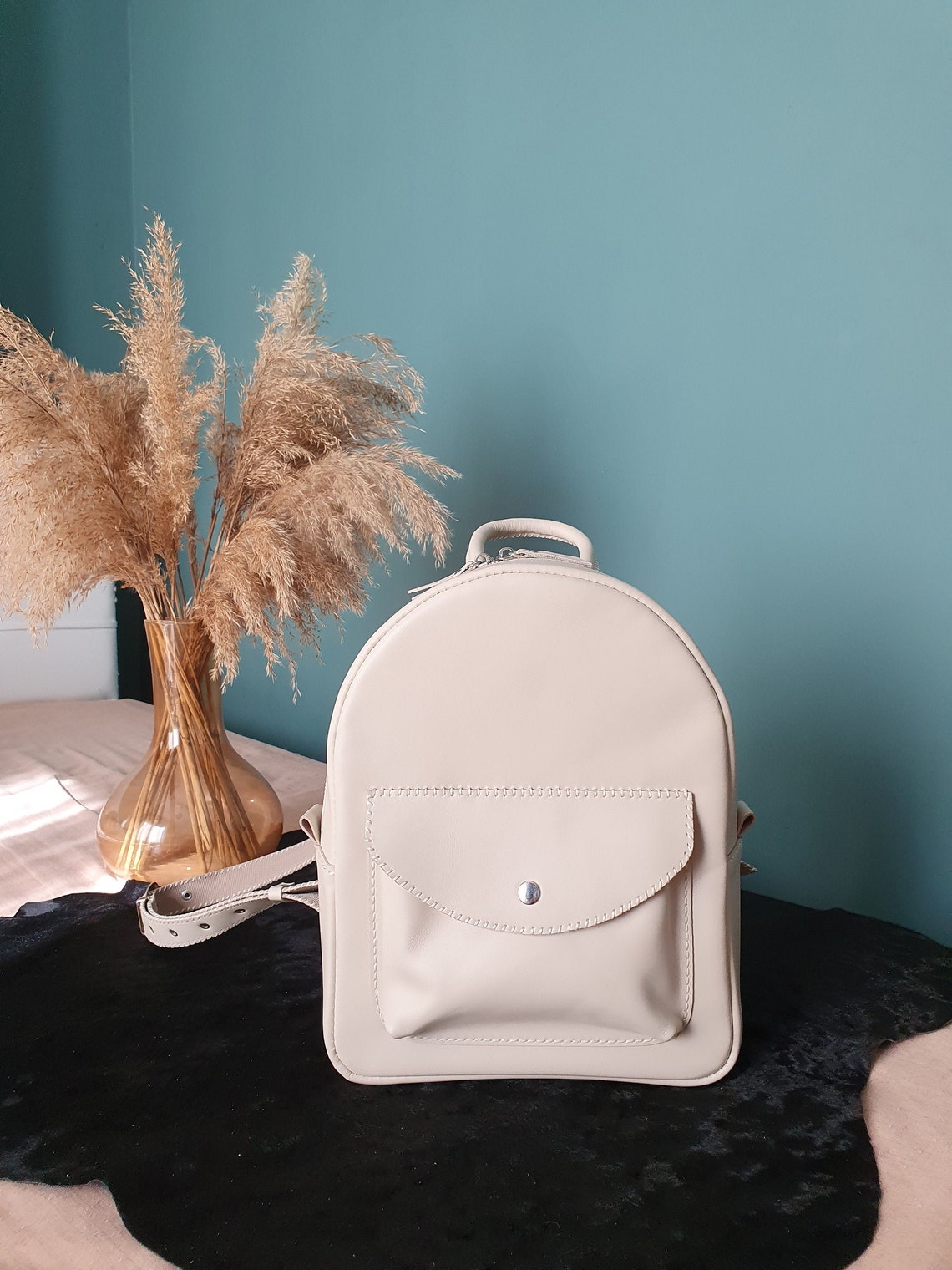 Cream Leather Backpack Rucksack Purse Laptop Backpack Women Etsy