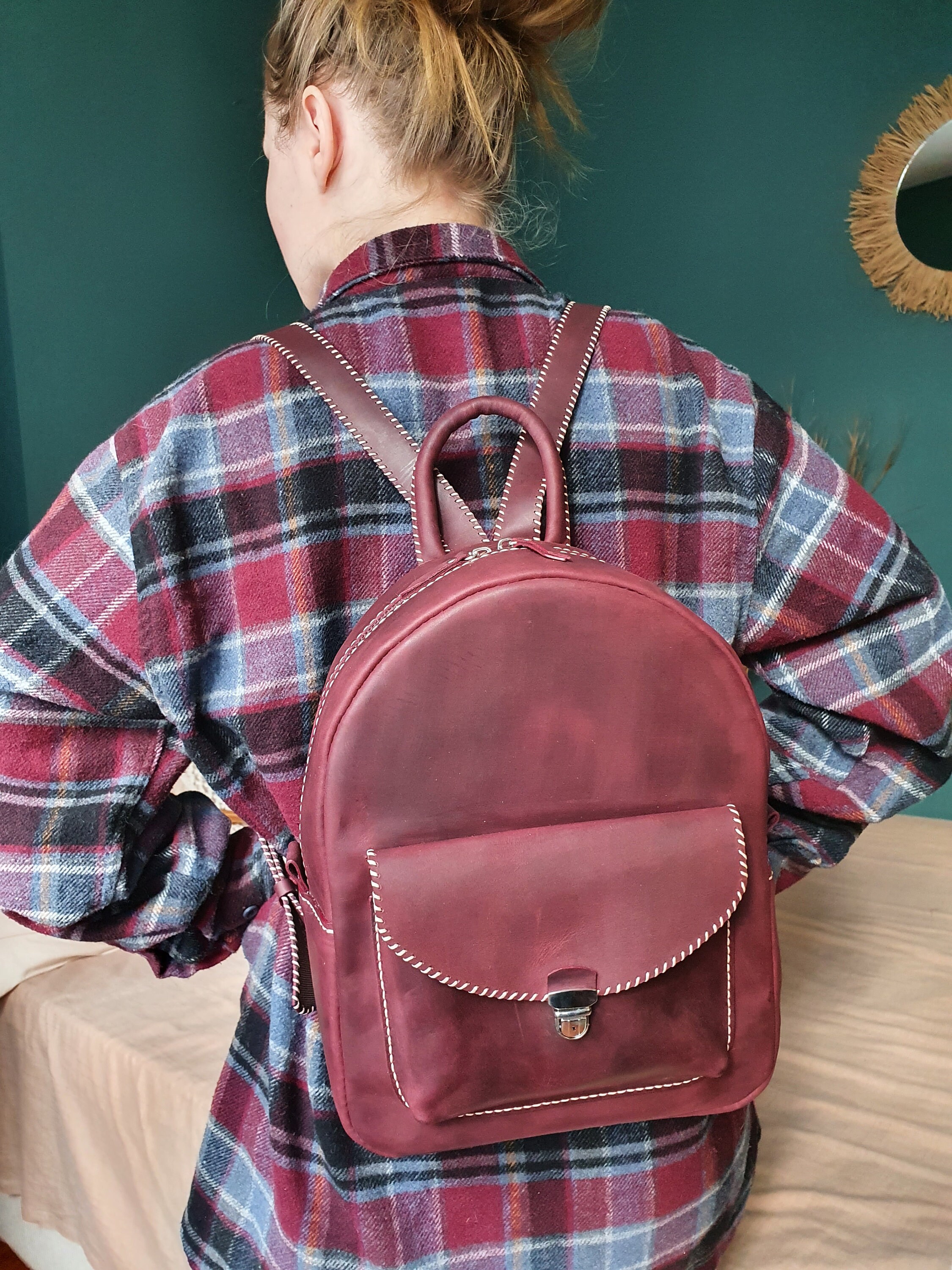 red leather rucksack