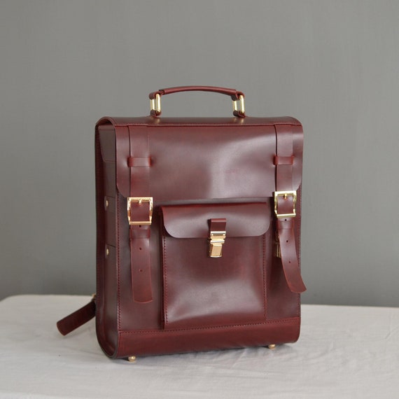 Burgundy Leather Backpack: Large Handmade Travel Rucksack