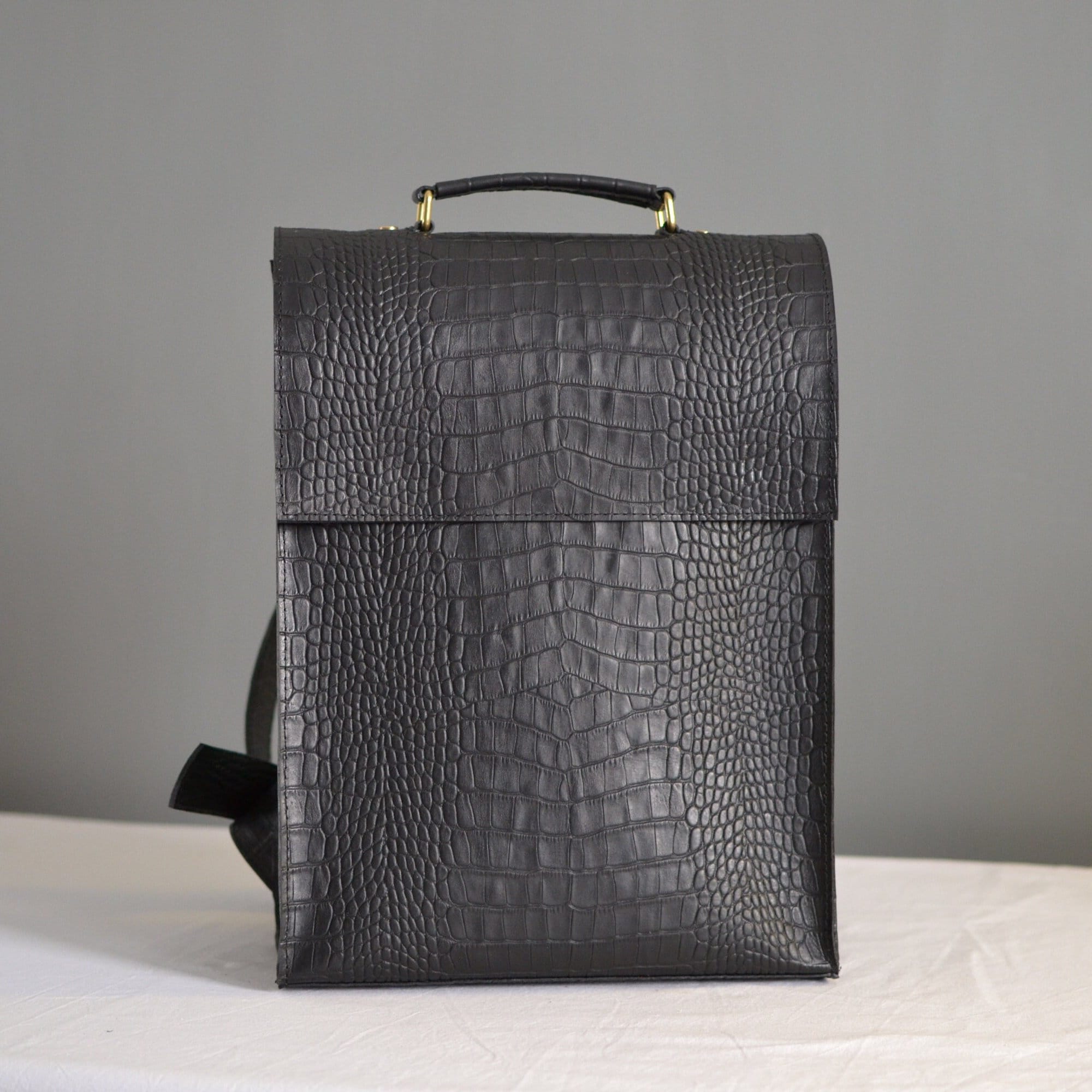 Housebags Navy Crocodile-Texture Faux Leather Backpack Crocodile Backpack Archives - THE LEGENDARY EXOTIC SKIN  main image 4