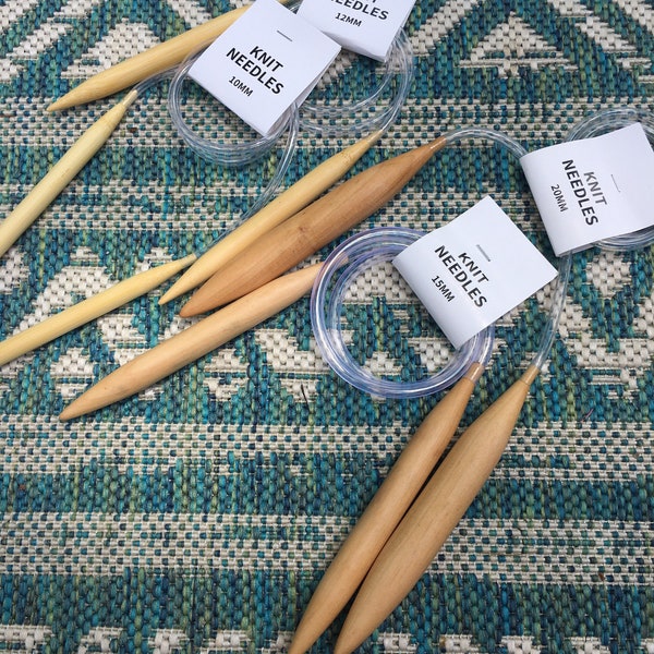 Circular Knitting Needles: large sizes 10mm, 12mm, 15mm & 20mm (US 15, US 17, US 19, 36), bamboo/ wood