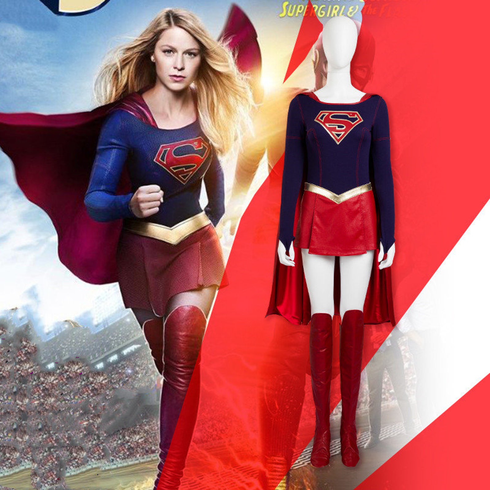 Supergirl Cosplay Costume Jumpsuit Skirt Cloak Halloween | Etsy