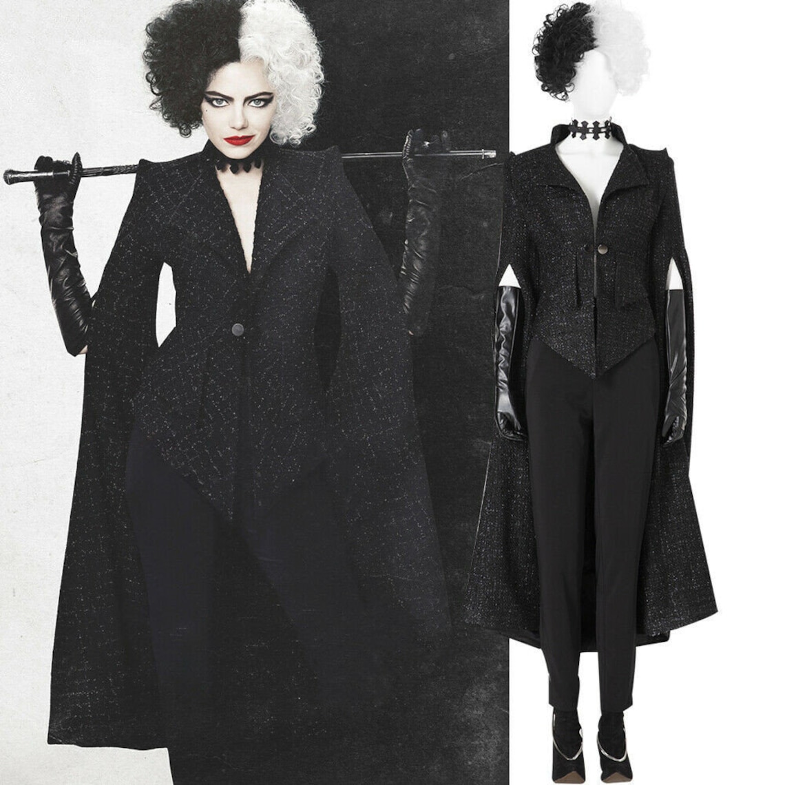 Cruella de Vil Cosplay Costume Black Coat Halloween Outfit Etsy