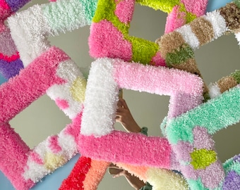 Mini espejo de alfombra con mechones: decoración del hogar en color pastel