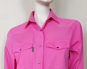 Camisa señoras Grenouille Manga Larga Algodón-Azul Pastel Rosas y