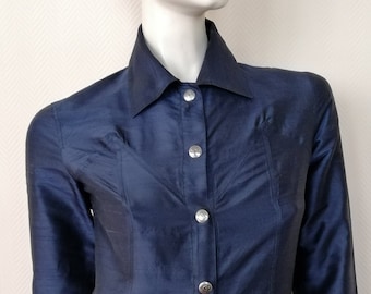 ROMEO GIGLI Jeans – Elegant navy shirt dress. Size S. Vintage 1990. Made in Italy