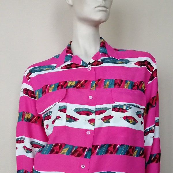 VALENTINO 1818 Wildlife Refuge – Flashy multicoloured shirt with long sleeves. Size S/M. Vintage 1990. Made in Italy