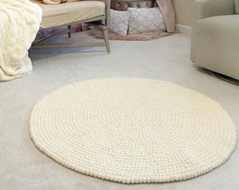 Filz Kugelteppich (weiß) | Handgefertigter Wollteppich für Haus, Büro und Kinderzimmer| Umweltfreundlicher Bodenteppich für die Inneneinrichtung Wähle deine Größe