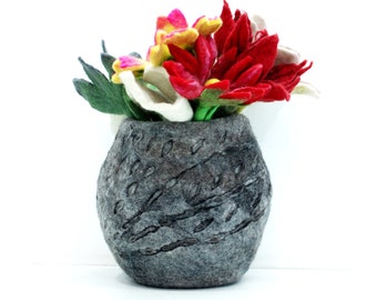 Felted Flower Vase - Handmade Flowers - Felt Vase - Woolen Flower - Decorative Flower Bouquet - Felt Floral Decoration