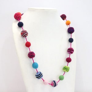 Colorful Felt Beads Necklace - Wool Jewelry - Felt Necklace - Handmade Gift - Pom Pom Jewelry - Womens Accessories