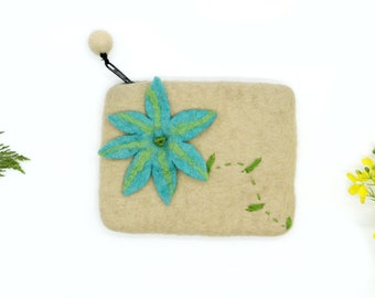Floral Pattern Pouch - (15X12 cm) Felted Floral Clutch - Felted Pouch For Everyday Use