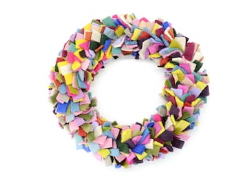 Ruffled Front Door Hanging Wreath - Wool Felt Multicolor Wreath - Home Decor - Front Door Hanging Modern Wreaths - Christmas Gift