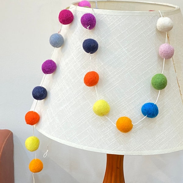 Multicolor Garland (180 cm) | 2 cm ball felted Garland | Pom Pom Handmade Multicolor Wool Bunting| Banner, Wall Hanging