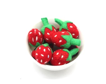 10 pcs | 6 cm Needle Felted Strawberry | Wool Felted Strawberry | Summer Strawberries | DIY Nursery Decor