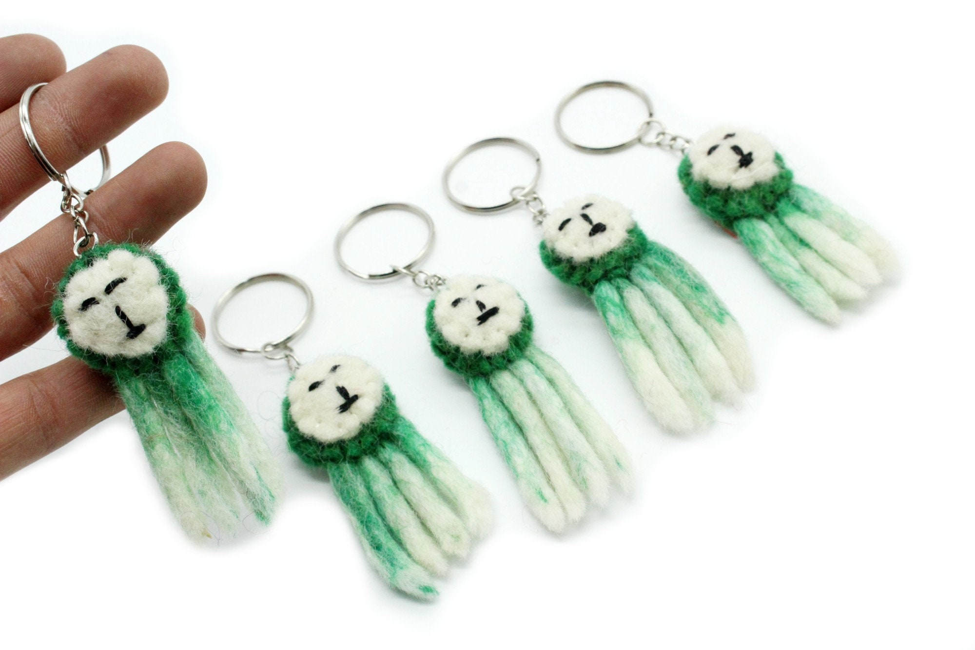 10 pcs Handmade Green Keyring 7 CM Felted Keyring Etsy
