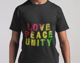 Love Peace Unity t-shirt, Unisex Heavy Cotton Tee, Red Gold Green tshirt, Rasta colours shirt, Jamaica t shirt, Festival beach tee, gift