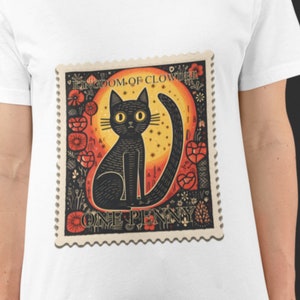 Schwarze Katze Penny Red Stamp T-Shirt: Vintage Katzenliebhaber T-Shirt