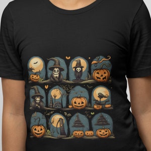 Halloween Cotton Tee: Retro Pumpkin, Ghost & Skull Design