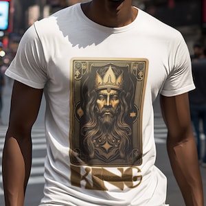 King t-shirt, Gold playing card shirt, Poker tee, Regal fashion top, Kings crown tshirt, Golden elegance shirt, graphic tee, Gift for him