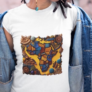 Afrikanischer Kontinent T-Shirt Unisex Heavy Cotton T-Shirt, Afrikanische Schätze Lebendige Karte von Afrika Shirt mit Tribal Cloth Print Effekt ein großes Geschenk