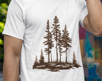 Woodcut Pine Trees T-Shirt: Nature Forest Graphic Tee
