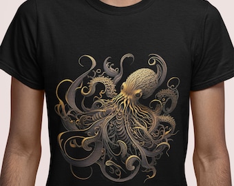 T-shirt Golden Octopus : T-shirt unisexe vie marine