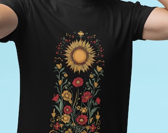 Boho Floral T-Shirt im Jugendstil Wildblumen Design
