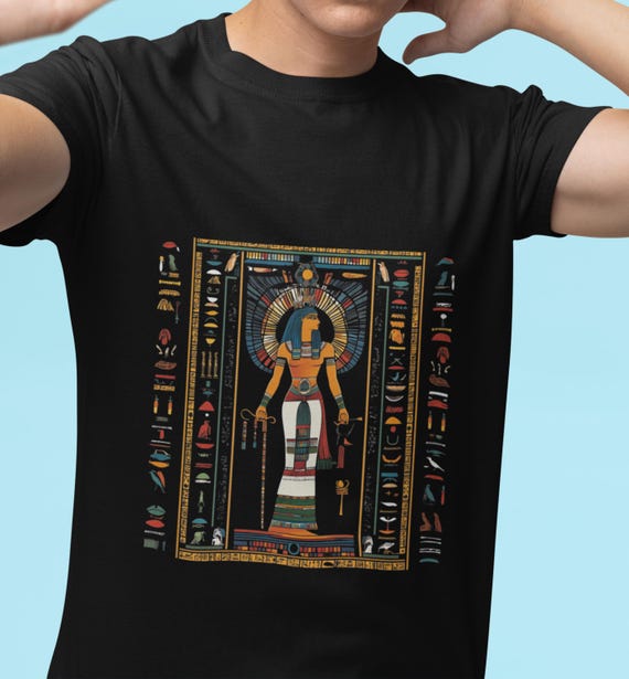 Egyptian Goddess T-shirt, Hieroglyphs Tee, Bold Colors, Ancient