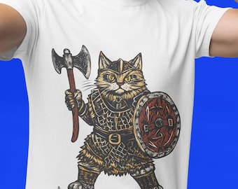 Viking Cat T-Shirt, Norse Warrior Graphic Tee