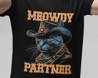 T-shirt Meowdy Partner : t-shirt drôle de chat cowboy vintage