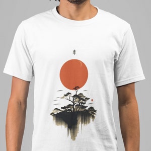 Japanese Rising Sun T-Shirt: Kanji Zen Art Tee
