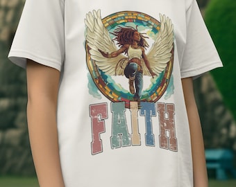 Faith Angel T-Shirt: Vibrant Religious Graphic Tee