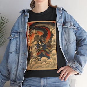 Vintage Japanese Samurai T-Shirt: Dragon Comic Book Design