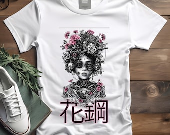 Japanese Flower Cyberpunk Tee: Custom Design Cotton Top