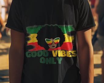 Afro Lady T-Shirt: Rasta Colors, Good Vibes Only