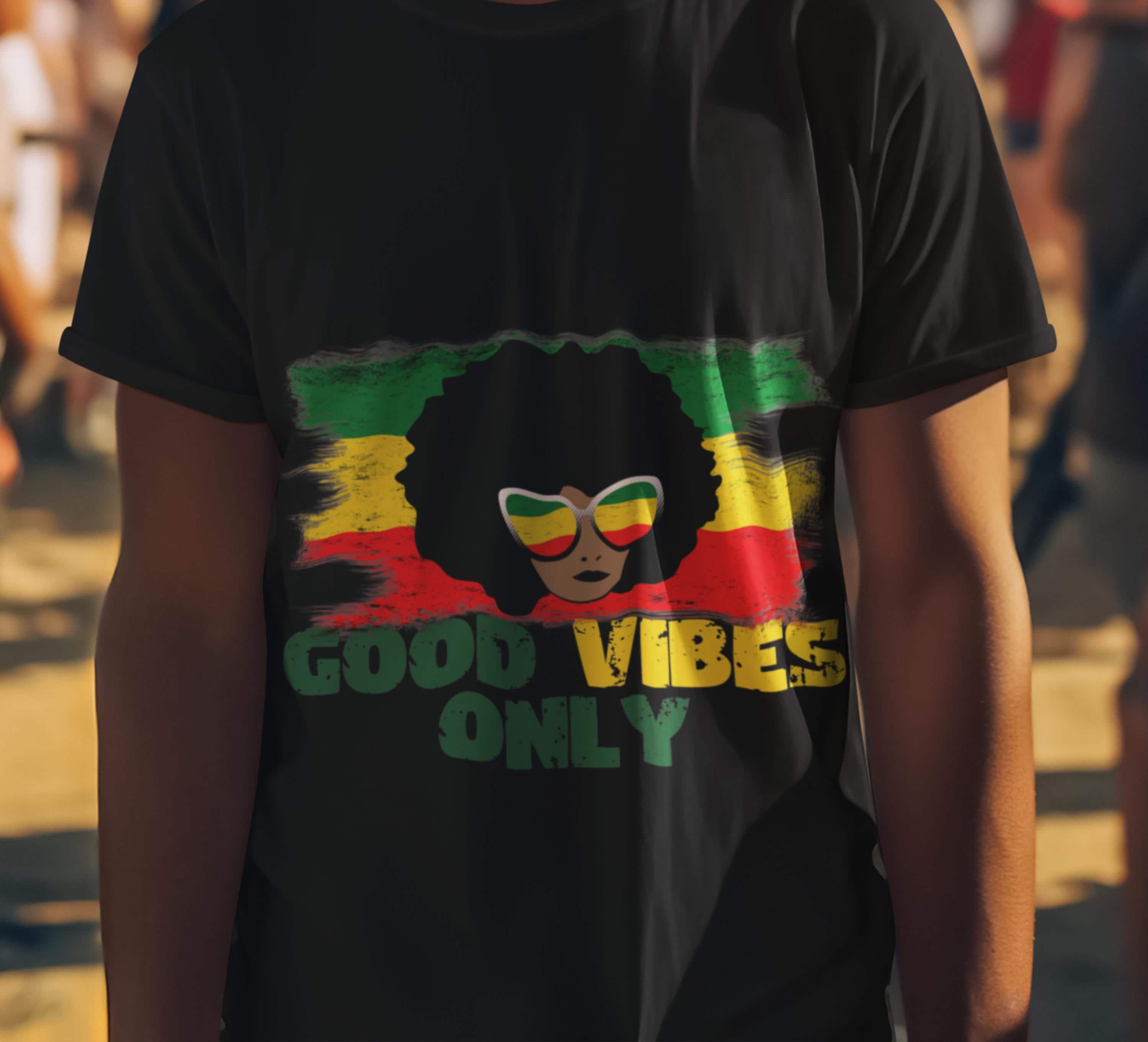 Afro Lady T-shirt: Rasta Colors, Good Vibes Only - Etsy